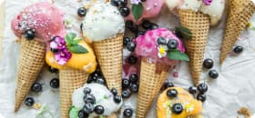 Ice cream cones with berries